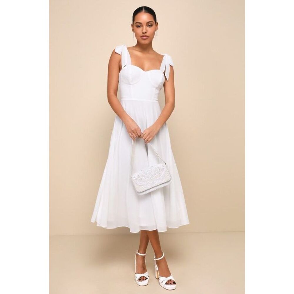 NWT-Lulus Sophisticated Charisma White Tie-strap A-line Midi Dress - Size M